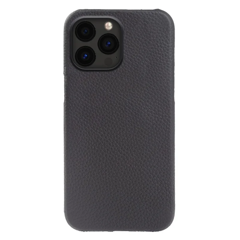 For iPhone 14 Pro Max Incomplete Cover Microfiber Lining Magnetic Phone Case Genuine Cow Leather Coated PC Shell - Black