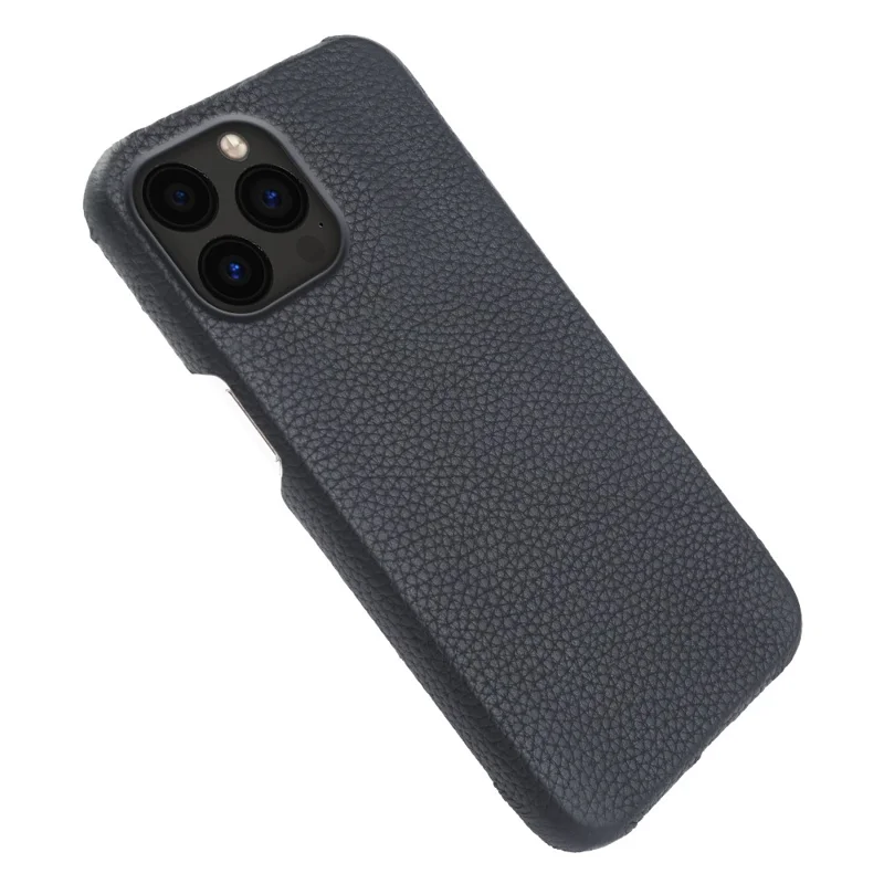 For iPhone 14 Pro Max Incomplete Cover Microfiber Lining Magnetic Phone Case Genuine Cow Leather Coated PC Shell - Black