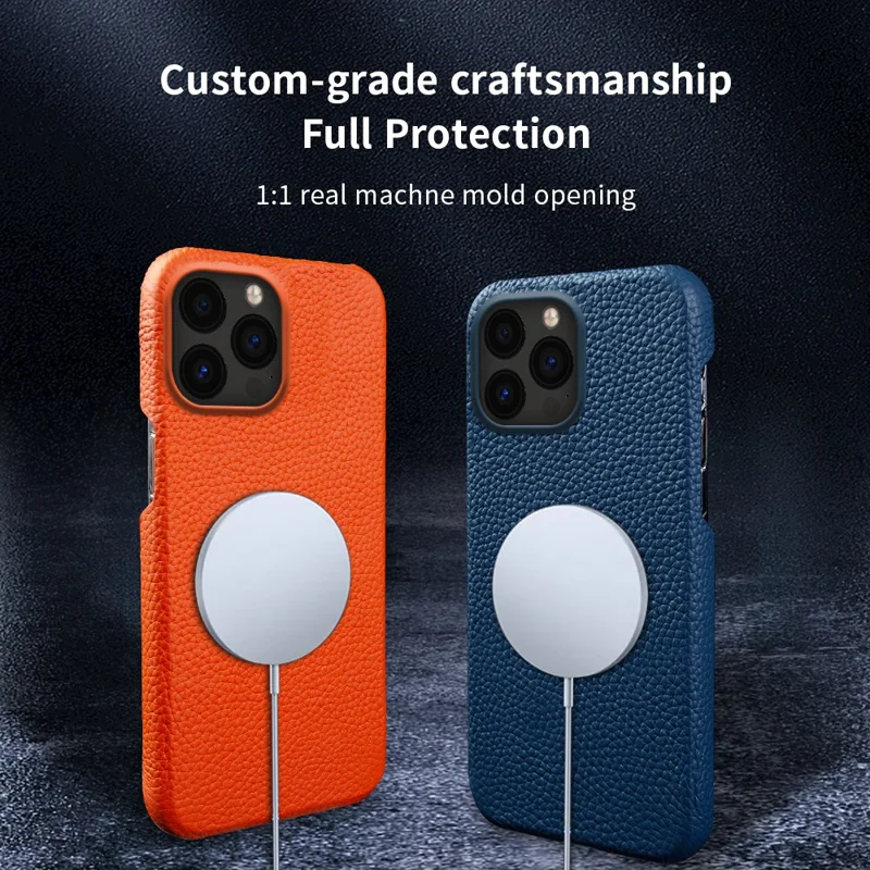 For iPhone 14 Pro Max Incomplete Cover Microfiber Lining Magnetic Phone Case Genuine Cow Leather Coated PC Shell - Black