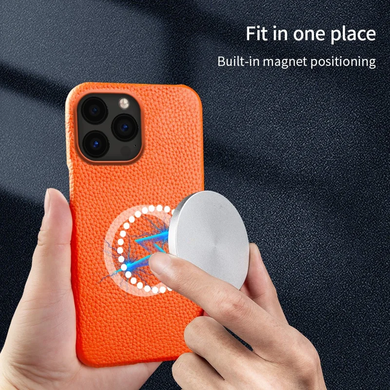 For iPhone 14 Pro Max Incomplete Cover Microfiber Lining Magnetic Phone Case Genuine Cow Leather Coated PC Shell - Black