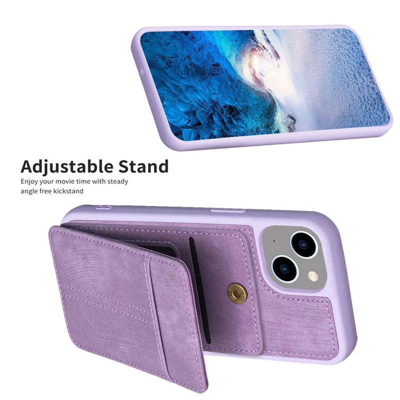 BF28 For iPhone 15 Kickstand Case Matte PU Leather Coated TPU Phone Cover with Card Holder - Purple