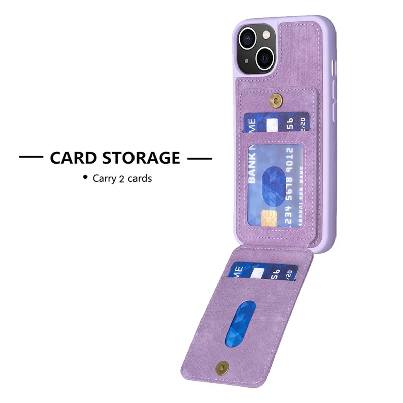 BF28 For iPhone 15 Kickstand Case Matte PU Leather Coated TPU Phone Cover with Card Holder - Purple