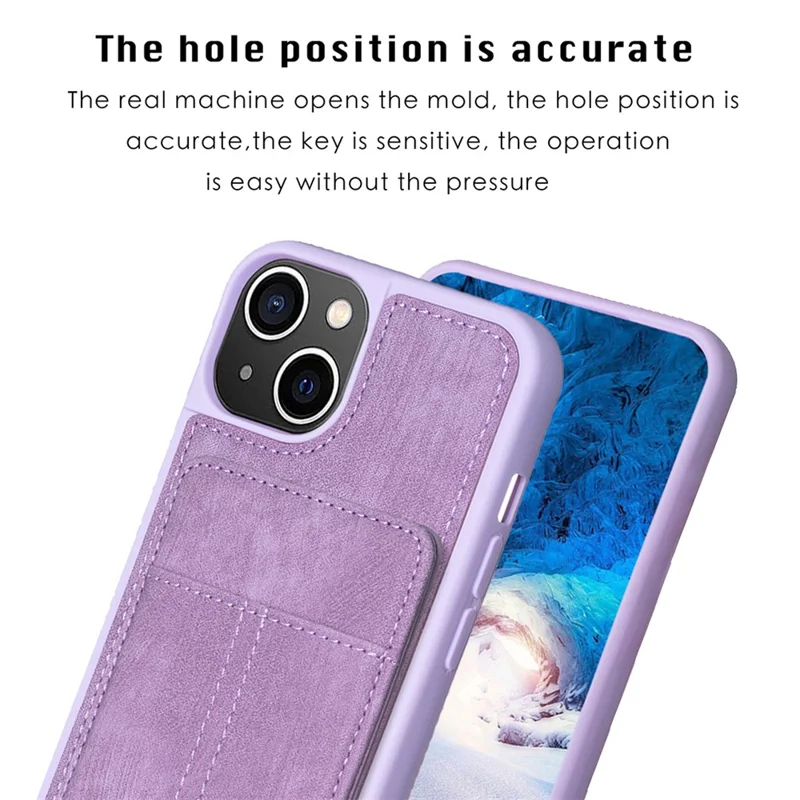 BF28 For iPhone 15 Kickstand Case Matte PU Leather Coated TPU Phone Cover with Card Holder - Purple