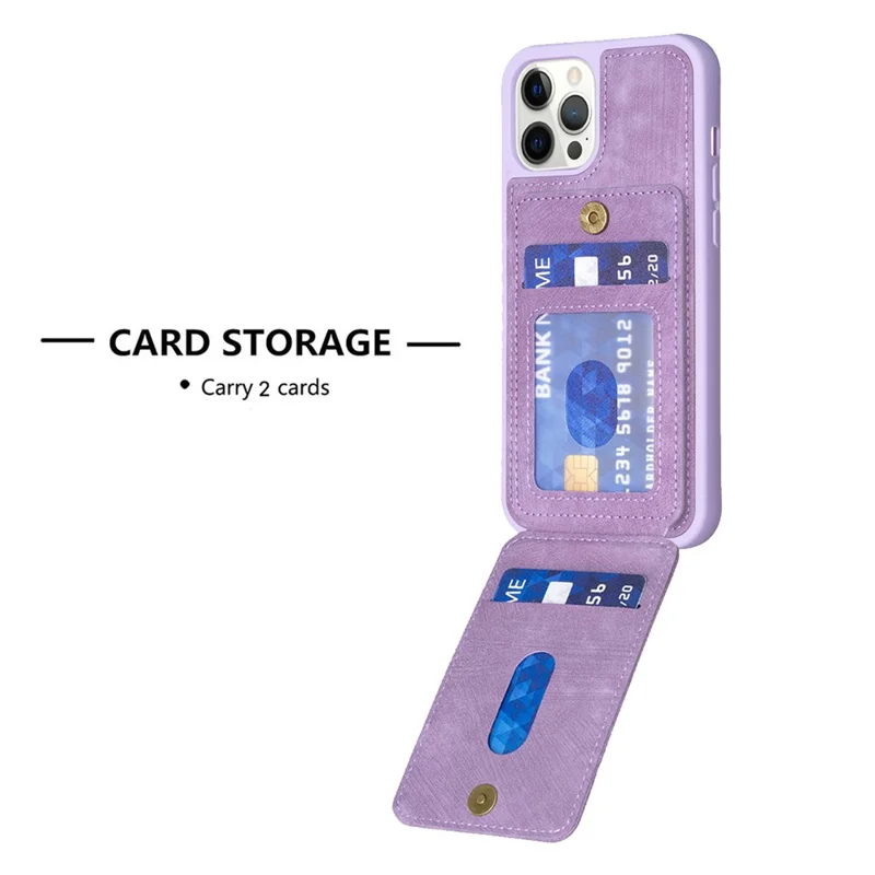 BF28 Kickstand Case for iPhone 15 Pro Max , Matte PU Leather Coated TPU Phone Back Protector Cover with Card Holder - Purple