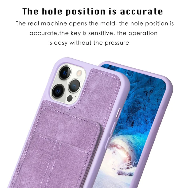 BF28 Kickstand Case for iPhone 15 Pro Max , Matte PU Leather Coated TPU Phone Back Protector Cover with Card Holder - Purple