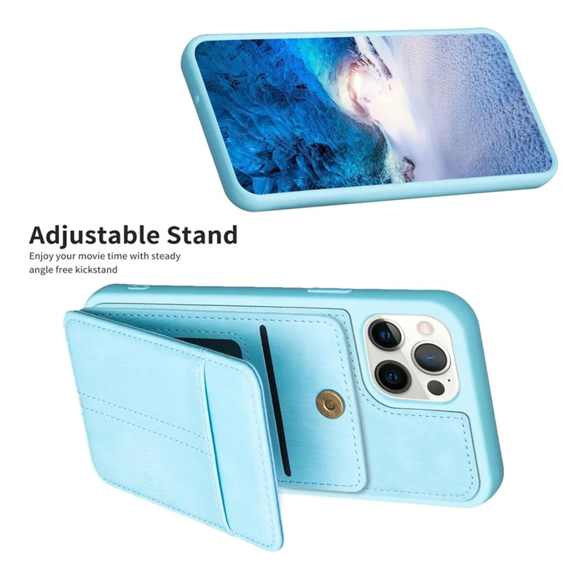 BF28 Kickstand Case для iPhone 15 Pro Max, матовое PU кожаное покрытие TPU защитная крышка для телефона с держателем для карт - синий