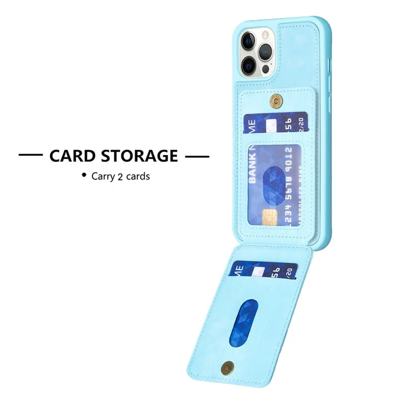 BF28 Kickstand Case для iPhone 15 Pro Max, матовое PU кожаное покрытие TPU защитная крышка для телефона с держателем для карт - синий