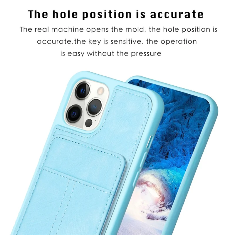 BF28 Kickstand Case для iPhone 15 Pro Max, матовое PU кожаное покрытие TPU защитная крышка для телефона с держателем для карт - синий