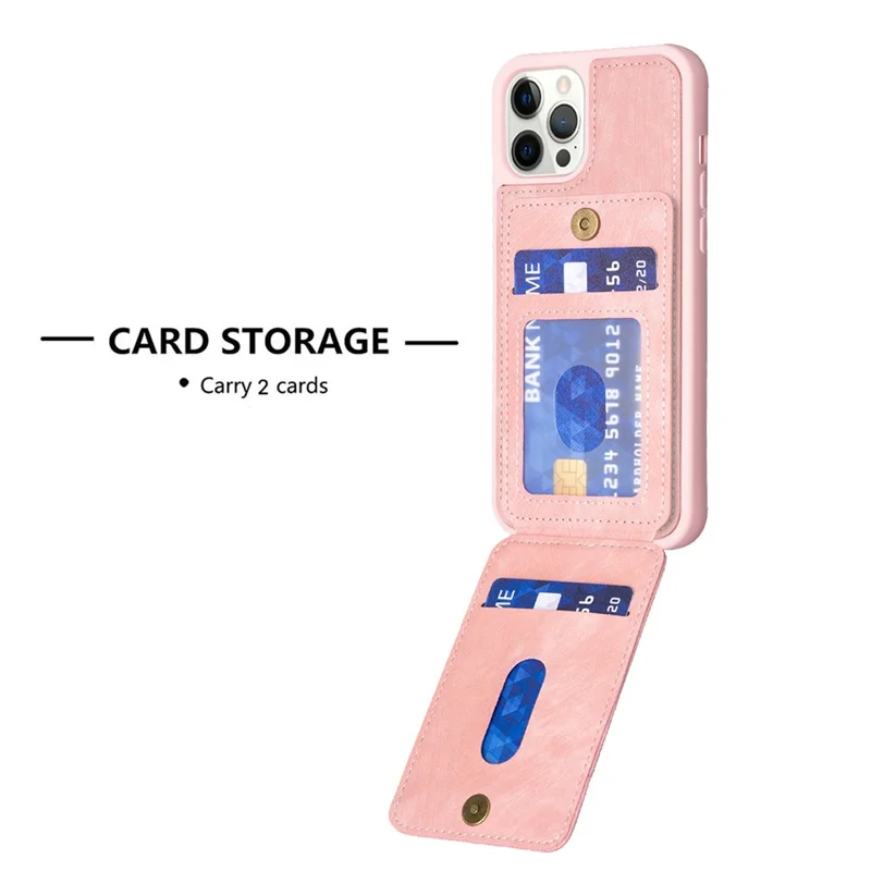 BF28 Kickstand Case for iPhone 15 Pro Max , Matte PU Leather Coated TPU Phone Back Protector Cover with Card Holder - Pink