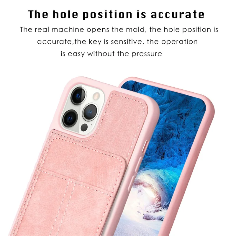 BF28 Kickstand Case for iPhone 15 Pro Max , Matte PU Leather Coated TPU Phone Back Protector Cover with Card Holder - Pink