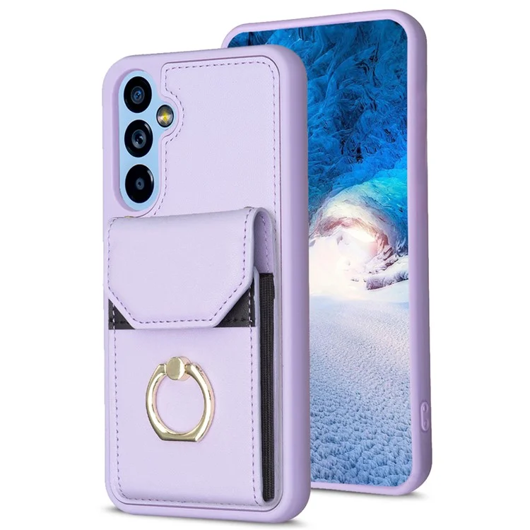 BF29 For Samsung Galaxy A34 5G Anti-Scratch PU Leather+TPU Cover Phone Case Card Holder with Ring Kickstand - Purple