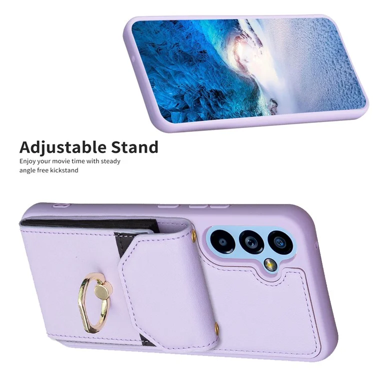 BF29 For Samsung Galaxy A34 5G Anti-Scratch PU Leather+TPU Cover Phone Case Card Holder with Ring Kickstand - Purple