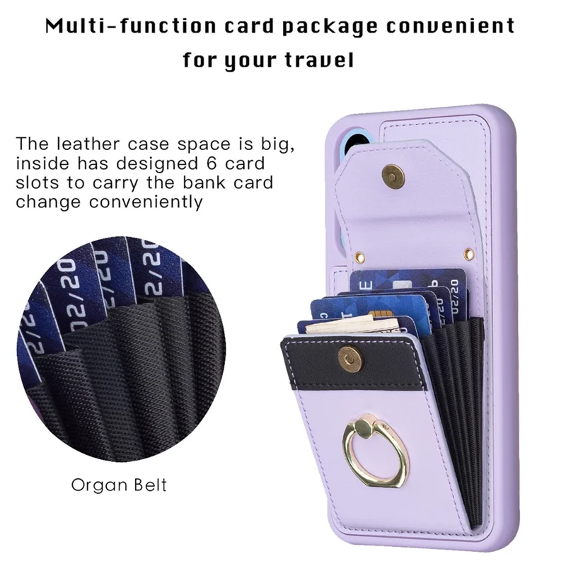 BF29 For Samsung Galaxy A34 5G Anti-Scratch PU Leather+TPU Cover Phone Case Card Holder with Ring Kickstand - Purple