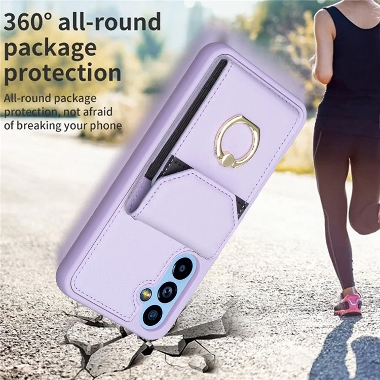 BF29 For Samsung Galaxy A34 5G Anti-Scratch PU Leather+TPU Cover Phone Case Card Holder with Ring Kickstand - Purple