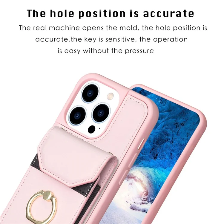 BF29 Pour iPhone 15 Pro Porte-cartes Housse de téléphone en cuir PU + TPU Housse de téléphone avec support de bague - Rose