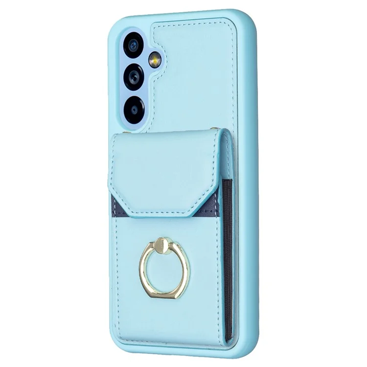 BF29 For Samsung Galaxy A14 5G / 4G Smartphone Case Card Holder Ring Kickstand PU Leather+TPU Cover - Blue