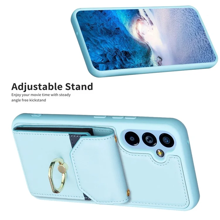 BF29 For Samsung Galaxy A14 5G / 4G Smartphone Case Card Holder Ring Kickstand PU Leather+TPU Cover - Blue