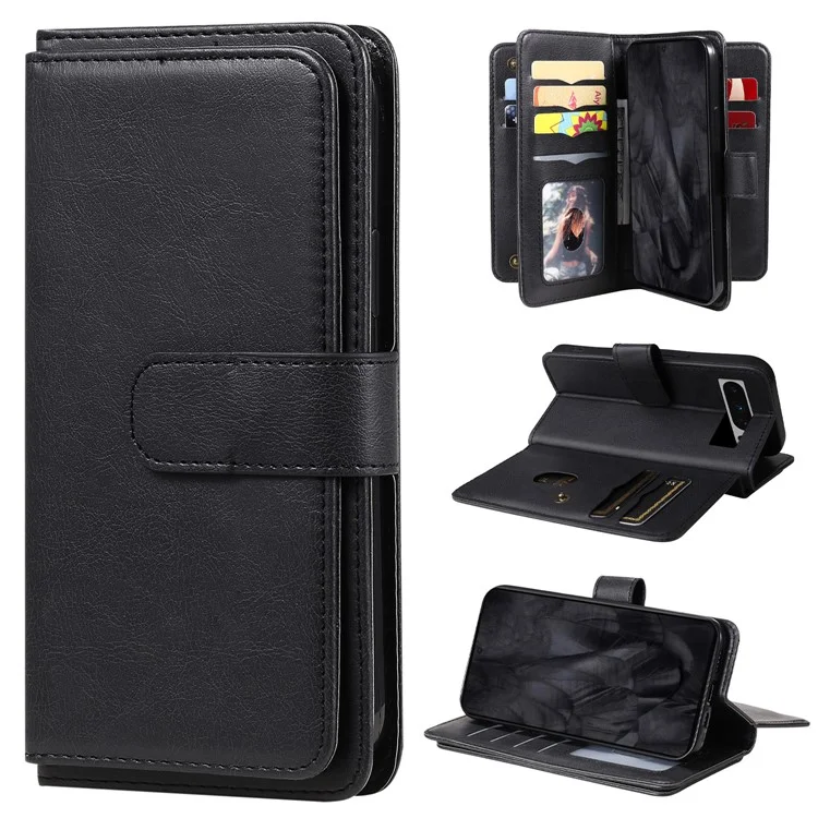 For Google Pixel 8 Pro Leather Case with 10 Card Holder Phone Cover Stand - Black