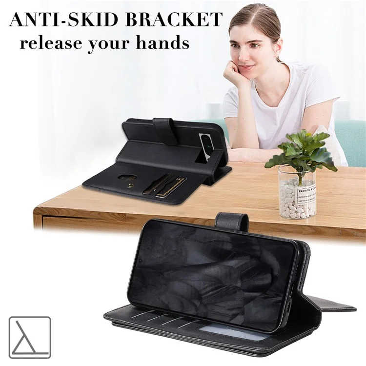 For Google Pixel 8 Pro Leather Case with 10 Card Holder Phone Cover Stand - Black