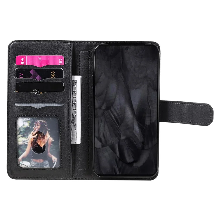 For Google Pixel 8 Pro Leather Case with 10 Card Holder Phone Cover Stand - Black