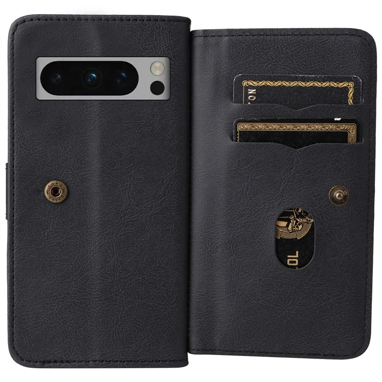 For Google Pixel 8 Pro Leather Case with 10 Card Holder Phone Cover Stand - Black