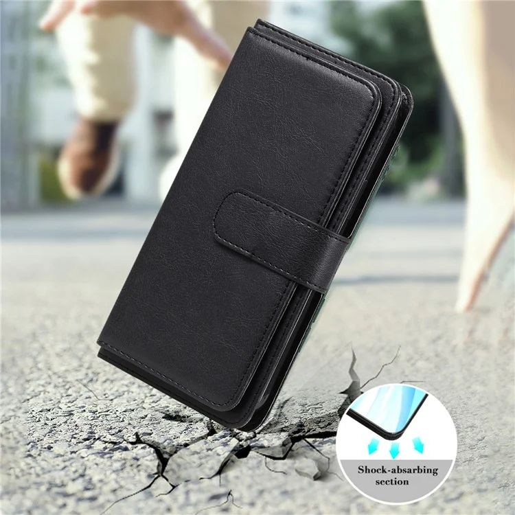 For Google Pixel 8 Pro Leather Case with 10 Card Holder Phone Cover Stand - Black