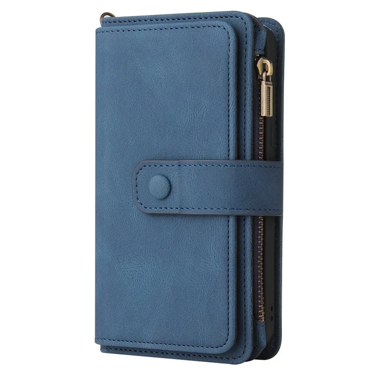 KT Multi-Functional Series-2 Für Samsung Galaxy S23 FE PU Leder Cover Reißverschluss Geldbörse Ständer Mehrere Kartenfächer Hülle - Blau