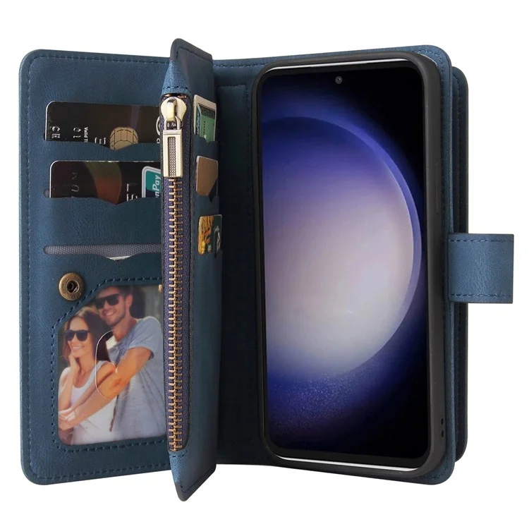 KT Multi-Functional Series-2 Für Samsung Galaxy S23 FE PU Leder Cover Reißverschluss Geldbörse Ständer Mehrere Kartenfächer Hülle - Blau
