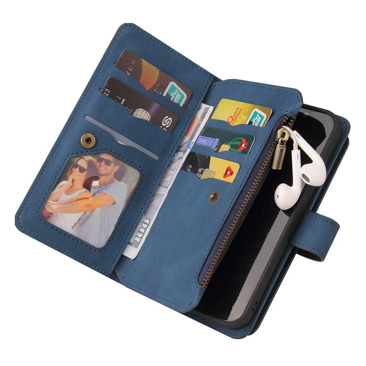 KT Multi-Functional Series-2 Für Samsung Galaxy S23 FE PU Leder Cover Reißverschluss Geldbörse Ständer Mehrere Kartenfächer Hülle - Blau
