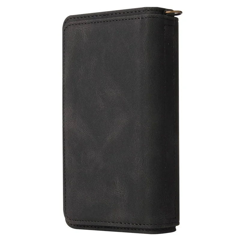 For Google Pixel 8 Zipper Wallet Case with 15 Card Slots and Strap Leather Phone Cover - Black