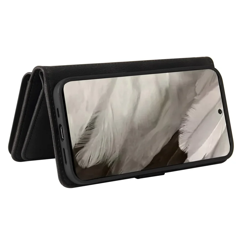 For Google Pixel 8 Zipper Wallet Case with 15 Card Slots and Strap Leather Phone Cover - Black