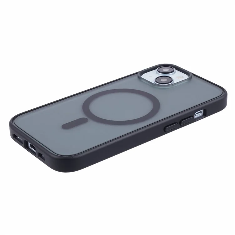 Для iPhone 15 Plus Matte Phone Case Совместимый с MagSafe PC+TPU Back Cover - Черный