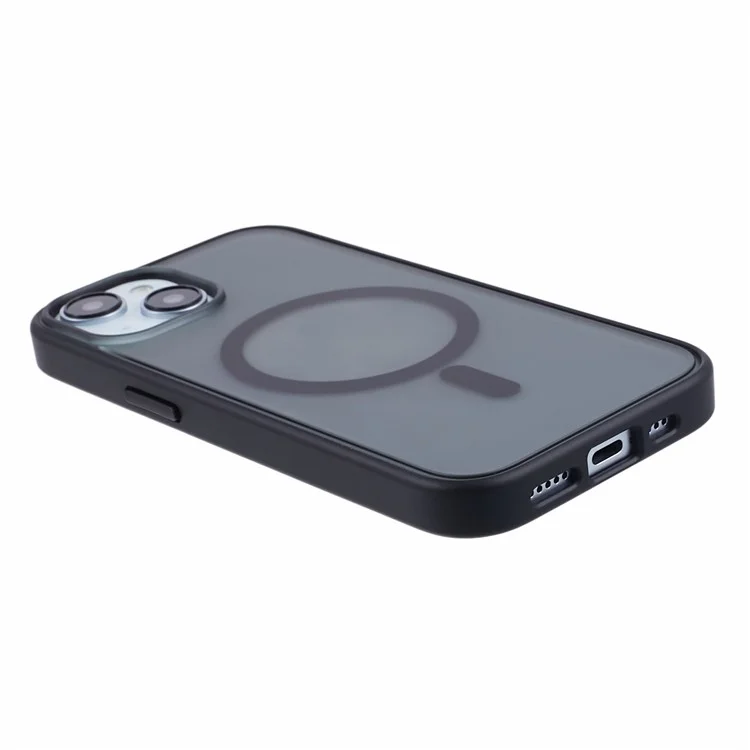 Для iPhone 15 Plus Matte Phone Case Совместимый с MagSafe PC+TPU Back Cover - Черный