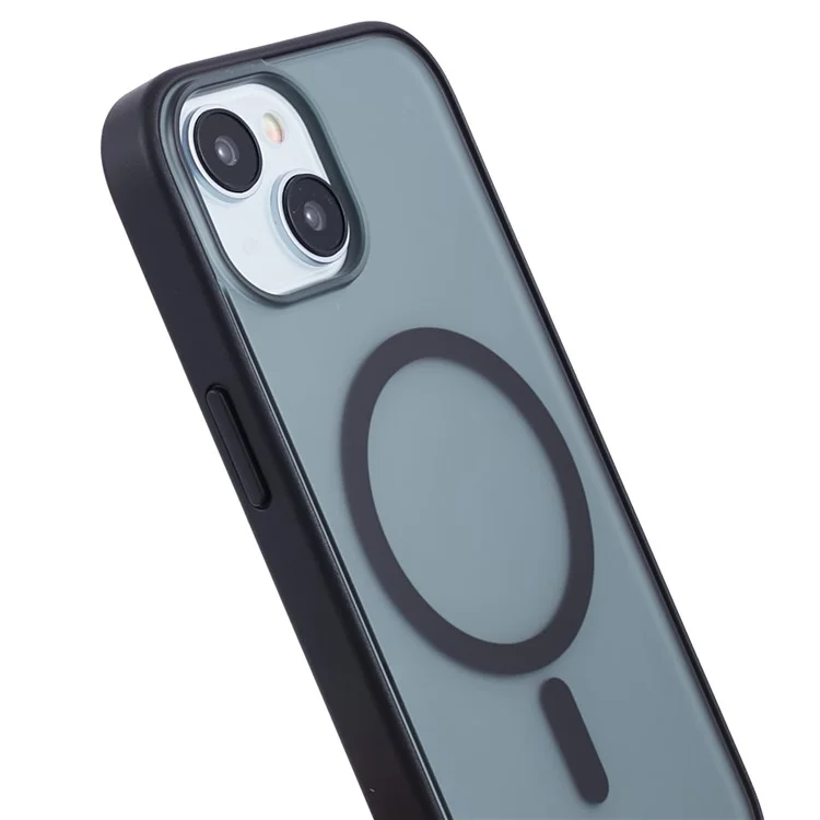 Для iPhone 15 Plus Matte Phone Case Совместимый с MagSafe PC+TPU Back Cover - Черный