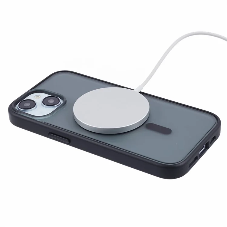 Для iPhone 15 Plus Matte Phone Case Совместимый с MagSafe PC+TPU Back Cover - Черный