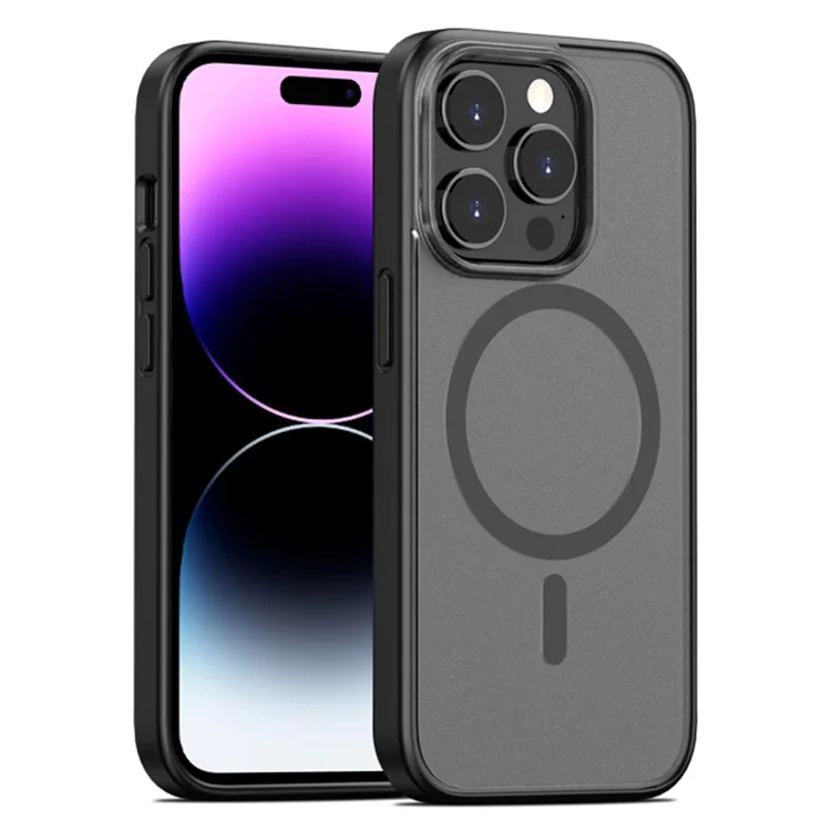 Pour iPhone 15 Pro Max Coque de Téléphone Mate Compatible avec MagSafe Antichoc en PC+TPU Coque Arrière - Noir