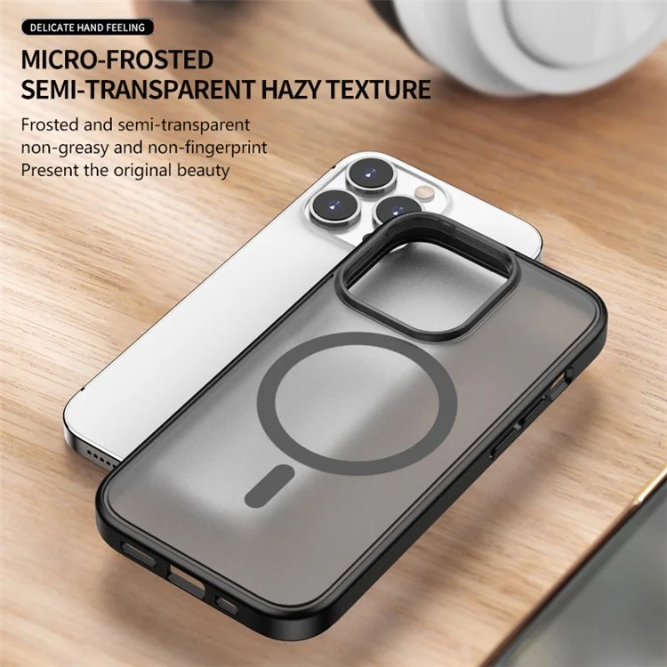 Pour iPhone 15 Pro Max Coque de Téléphone Mate Compatible avec MagSafe Antichoc en PC+TPU Coque Arrière - Noir