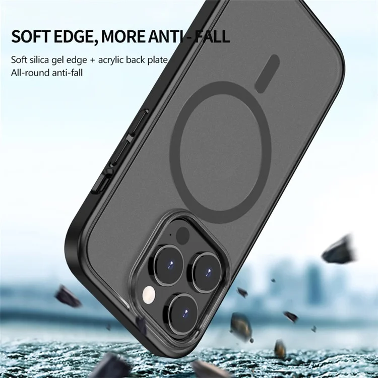Pour iPhone 15 Pro Max Coque de Téléphone Mate Compatible avec MagSafe Antichoc en PC+TPU Coque Arrière - Noir