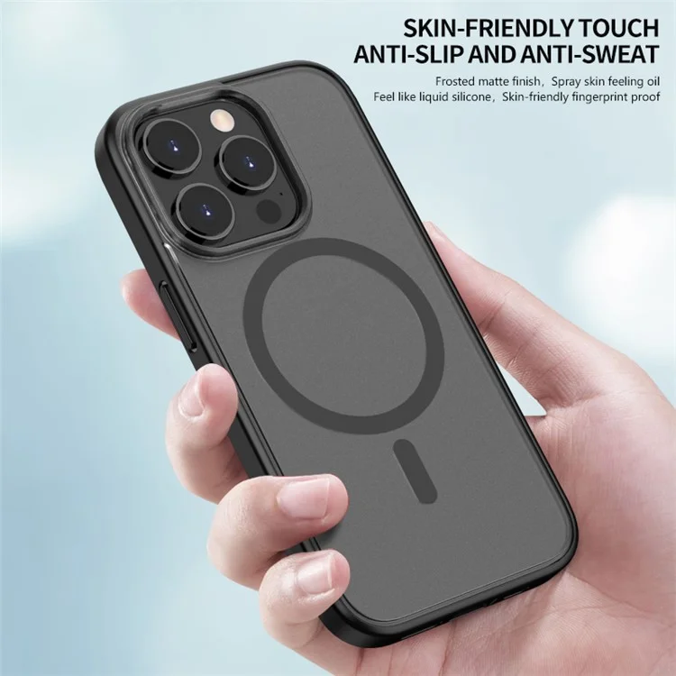 Pour iPhone 15 Pro Max Coque de Téléphone Mate Compatible avec MagSafe Antichoc en PC+TPU Coque Arrière - Noir