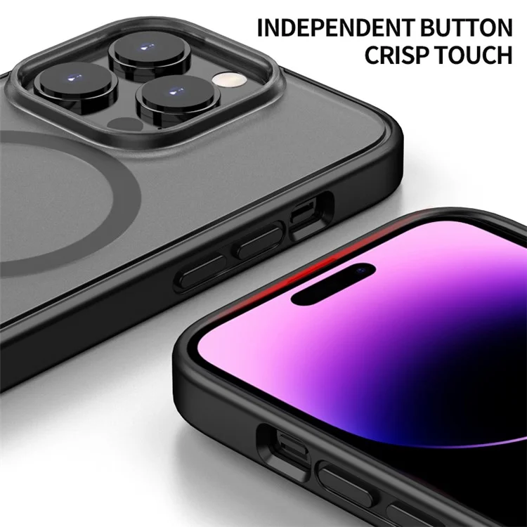 Pour iPhone 15 Pro Max Coque de Téléphone Mate Compatible avec MagSafe Antichoc en PC+TPU Coque Arrière - Noir