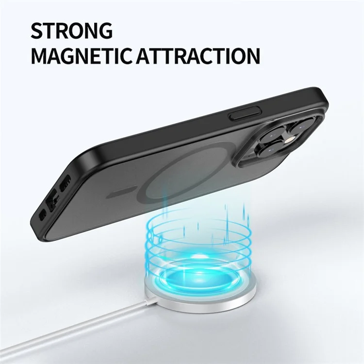 Pour iPhone 15 Pro Max Coque de Téléphone Mate Compatible avec MagSafe Antichoc en PC+TPU Coque Arrière - Noir