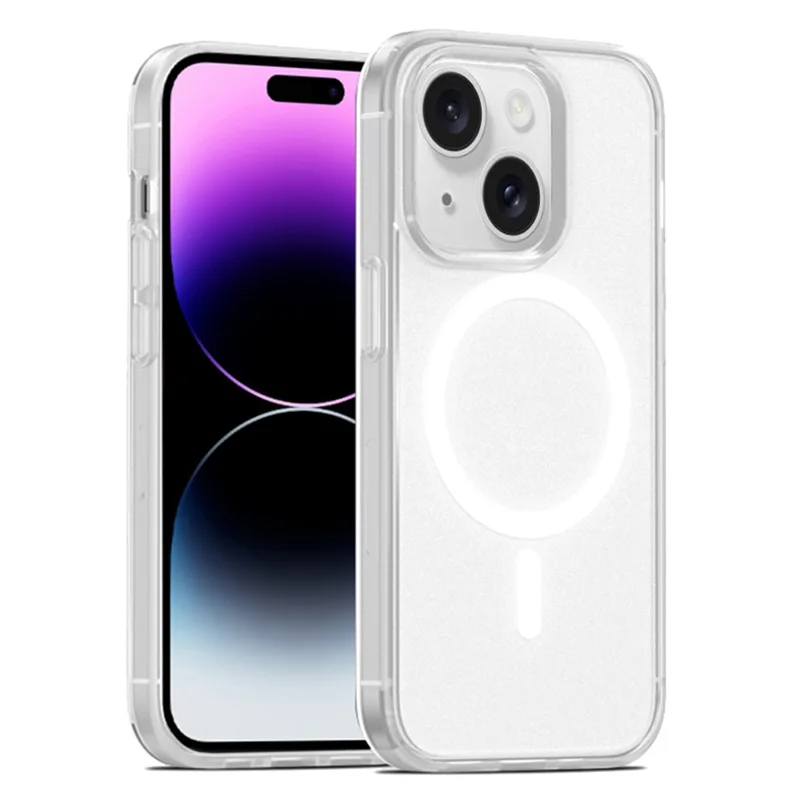 Capa de Telefone Mate à Prova de Choque para iPhone 15 Compatível com Capa Traseira MagSafe PC+TPU - Translúcida