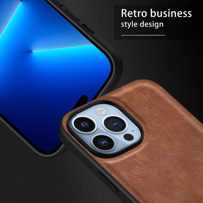 Per iPhone 15 Pro Max Retro Phone Case Custodia in Pelle PU Rivestita in TPU+PC Resistente agli Urti - Marrone