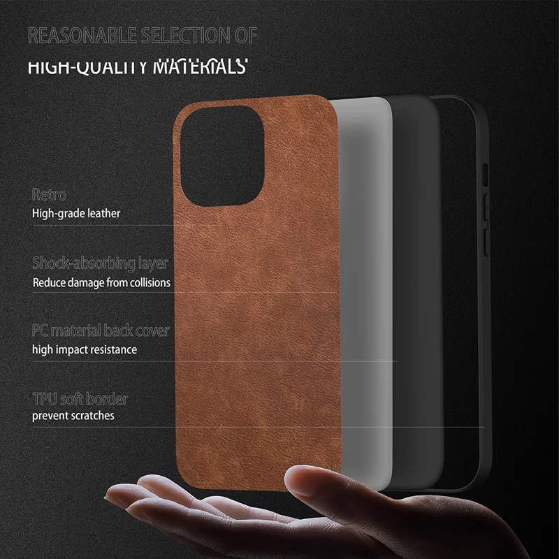 Per iPhone 15 Pro Max Retro Phone Case Custodia in Pelle PU Rivestita in TPU+PC Resistente agli Urti - Marrone