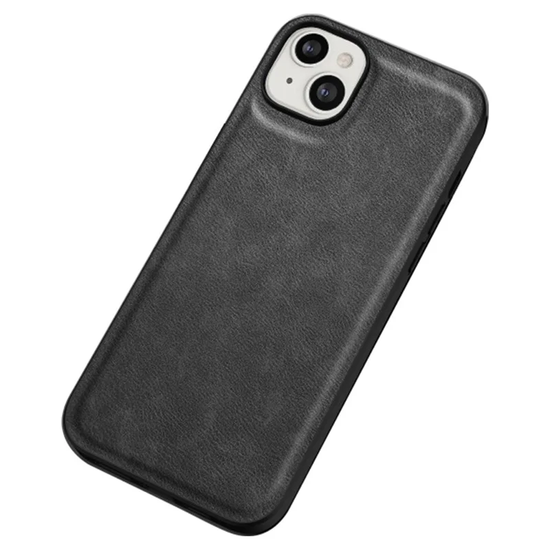 Per iPhone 15 Retro Anti-drop Phone Case PU Leather Coated TPU+PC Back Cover - Black