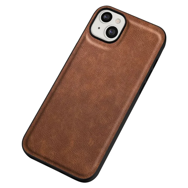 Для iPhone 15 Plus PU Leather Coated TPU+PC Cover Retro Anti-scratch Phone Case - Brown
