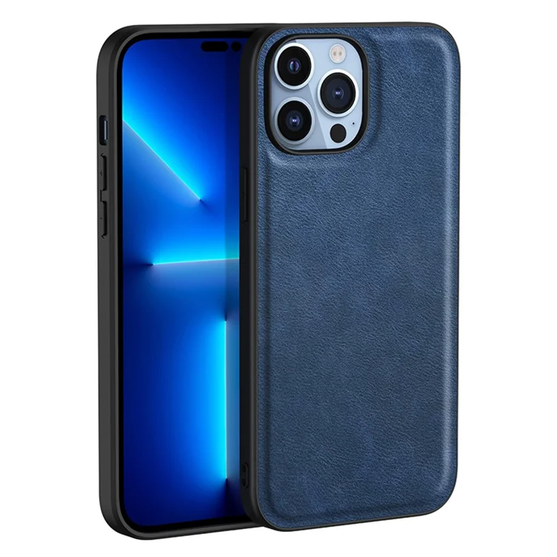 Para iPhone 15 Pro Capa de Telefone a Prova de Quedas Retrô Revestida em Couro PU TPU+PC Back Cover - Azul