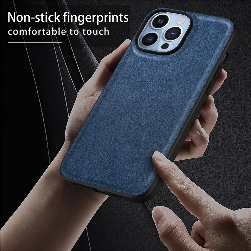 Para iPhone 15 Pro Capa de Telefone a Prova de Quedas Retrô Revestida em Couro PU TPU+PC Back Cover - Azul