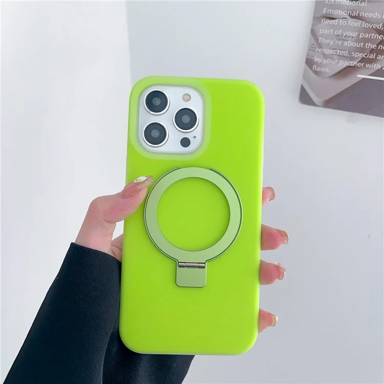 Pour iPhone 15 Pro Compatible avec étui de téléphone en silicone liquide MagSafe anti-rayures + Couverture PC avec support - Vert