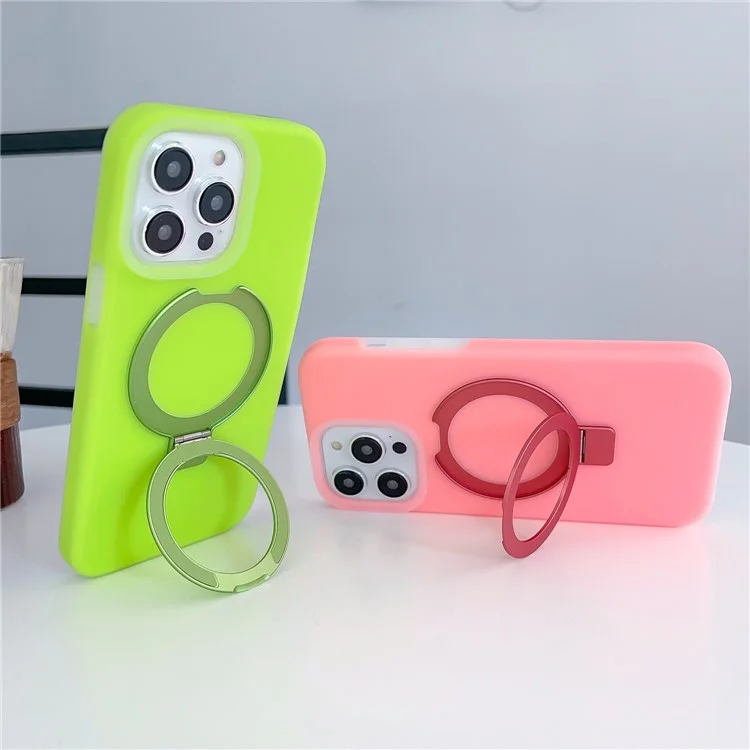 Pour iPhone 15 Pro Compatible avec étui de téléphone en silicone liquide MagSafe anti-rayures + Couverture PC avec support - Vert